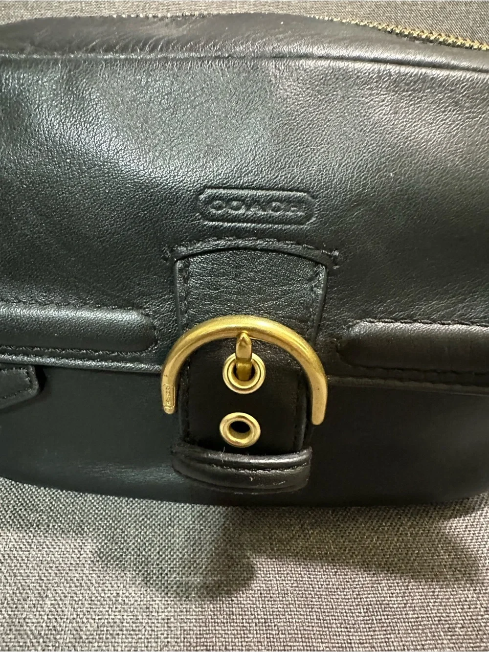Vintage Black Coach Black Leather Crossbody with Gold Buckle